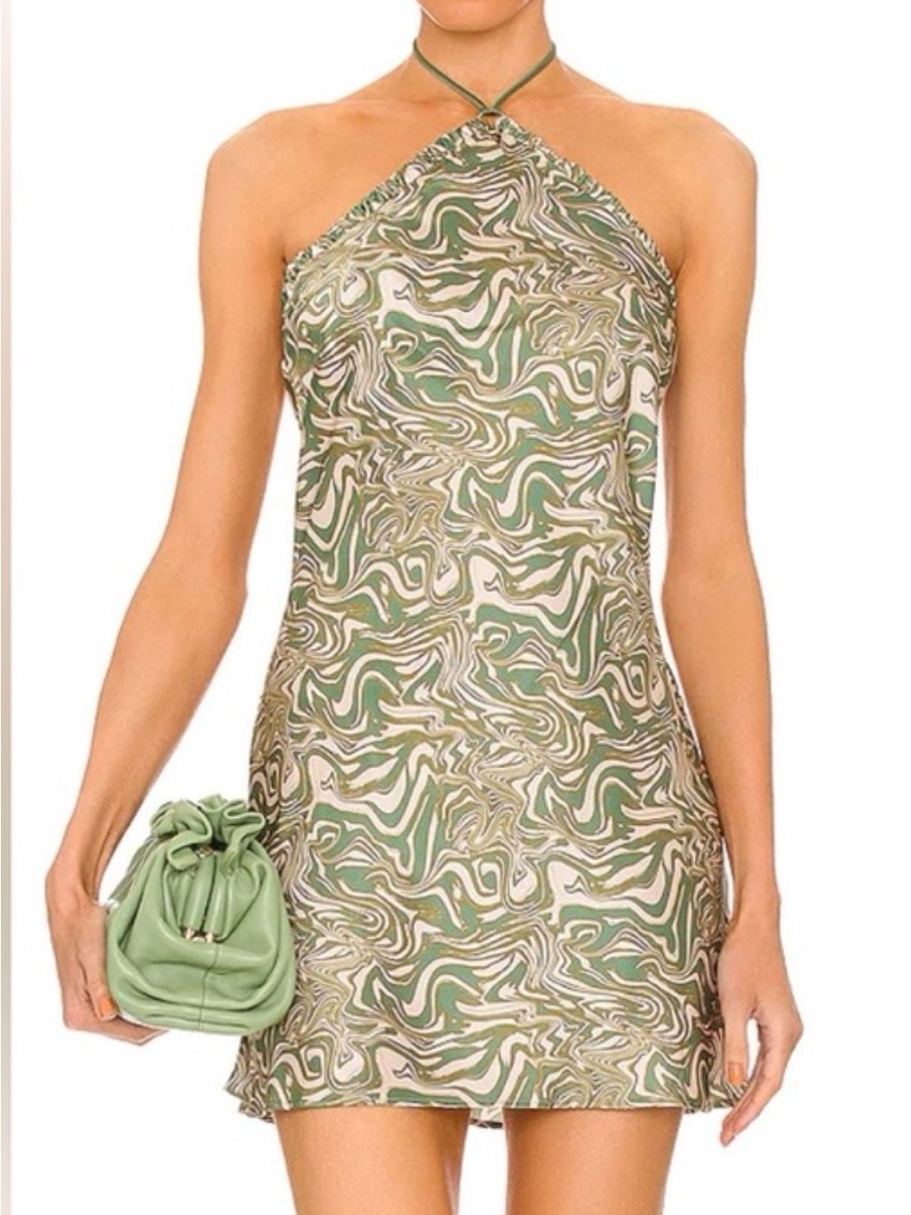 Bec & Bridge Green and Cream Marble Halter Mini Dress